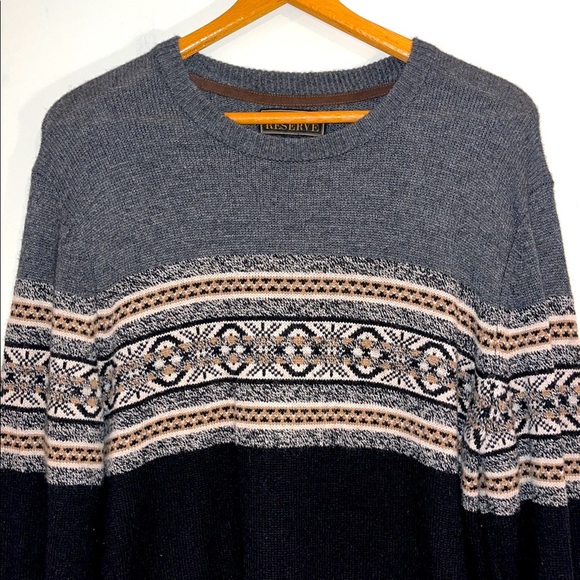 JOS A. BANK RESERVE Wool Crewneck Sweater Elbow Patches Mens Large Gray Black - Picture 3 of 6